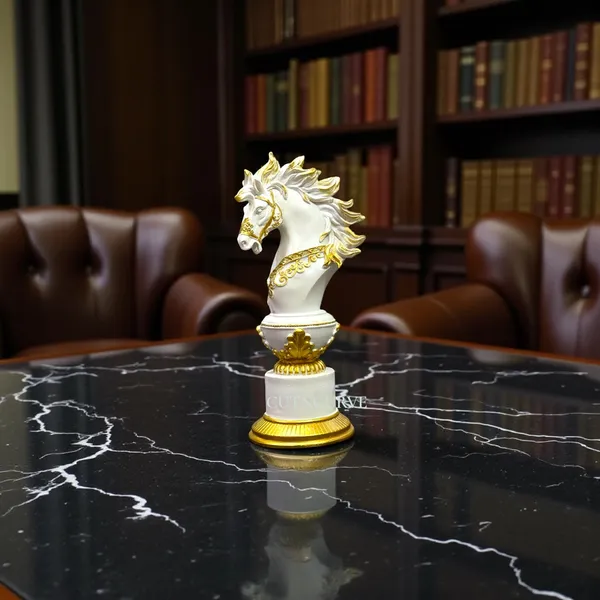 Off_White_&_Golden_Artistic_Chess_Statue_Set_In_Resin_12_Inch_King_Queen_&_Knight_Showpiece_For_Modern_Living_&_Office_Spaces