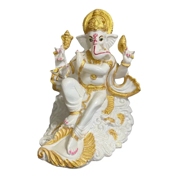 Off_White_&_Golden_Divine_Colorful_White_Marble_Look_Basuri_Ganesh_Murti_Idol