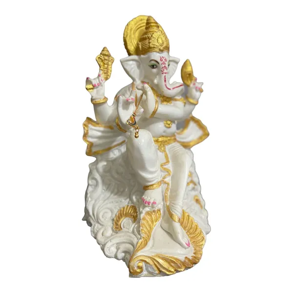 Off_White_&_Golden_Divine_Colorful_White_Marble_Look_Basuri_Ganesh_Murti_Idol