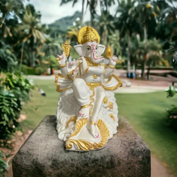 Off_White_&_Golden_Divine_Colorful_White_Marble_Look_Basuri_Ganesh_Murti_Idol