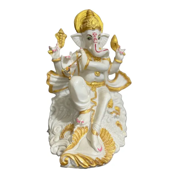 Off_White_&_Golden_Divine_Colorful_White_Marble_Look_Basuri_Ganesh_Murti_Idol
