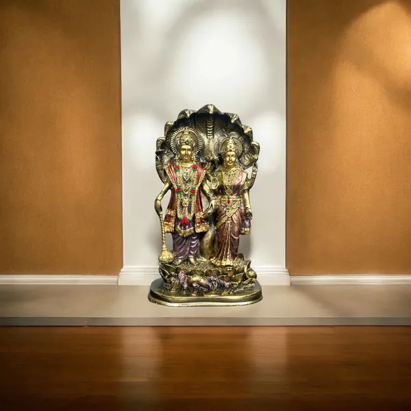 Golden_Sheshnag_Lord_Vishnu_Goddess_Laxmi_Standing_Idol