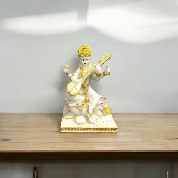 Golden_Lord_Saraswati_Idol_Marble_Look_Murti_Best_For_Home_Temple