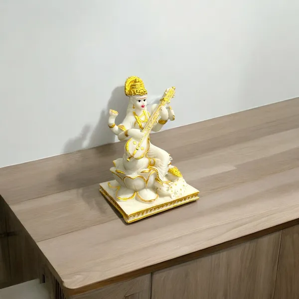 Golden_Lord_Saraswati_Idol_Marble_Look_Murti_Best_For_Home_Temple