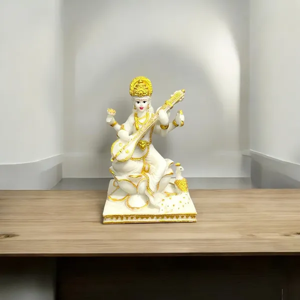 Golden_Lord_Saraswati_Idol_Marble_Look_Murti_Best_For_Home_Temple