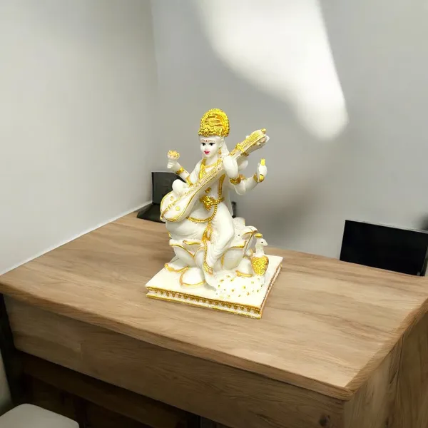Golden_Lord_Saraswati_Idol_Marble_Look_Murti_Best_For_Home_Temple