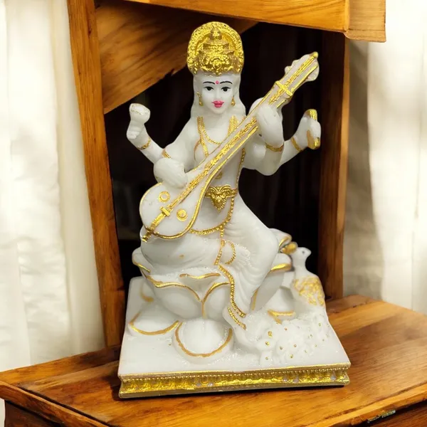 Golden_Lord_Saraswati_Idol_Marble_Look_Murti_Best_For_Home_Temple