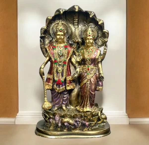 Golden_Sheshnag_Lord_Vishnu_Goddess_Laxmi_Standing_Idol