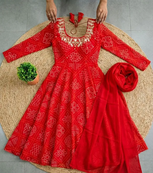 Crimson_Bandhani_Anarkali_Set