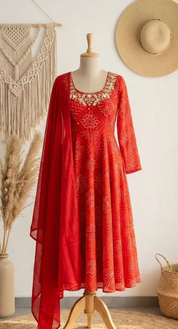 Crimson_Bandhani_Anarkali_Set