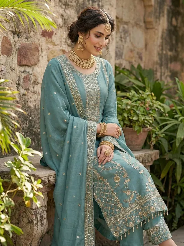 Meher_Teal_Silk_Suit_Set