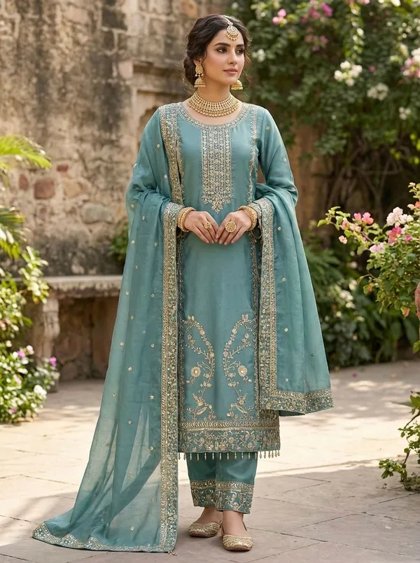 Meher_Teal_Silk_Suit_Set
