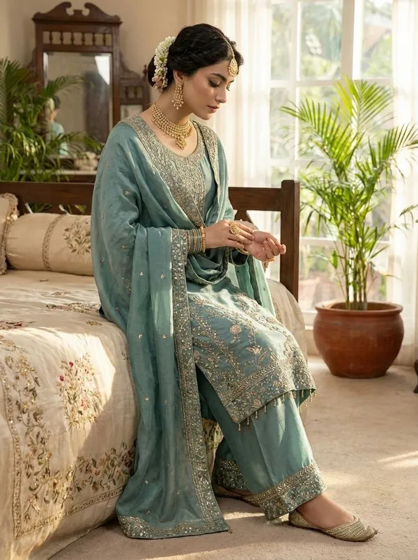 Meher_Teal_Silk_Suit_Set