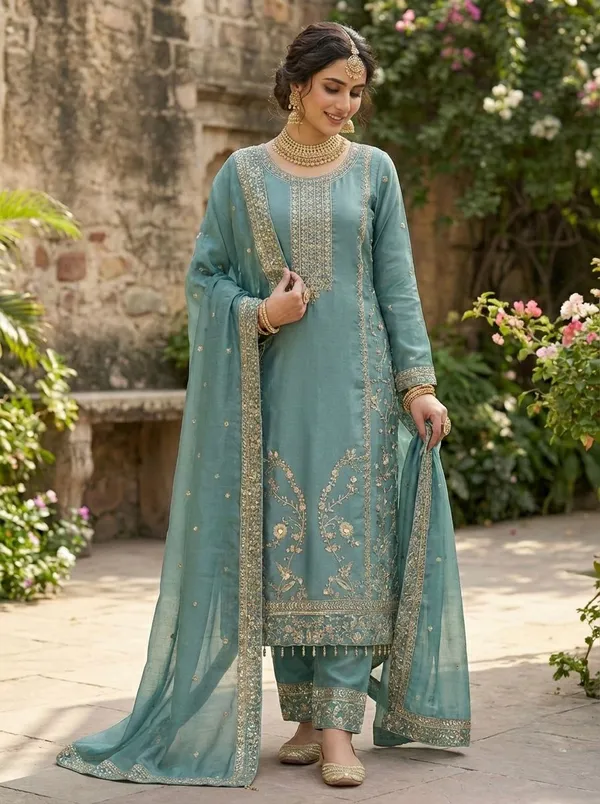 Meher_Teal_Silk_Suit_Set