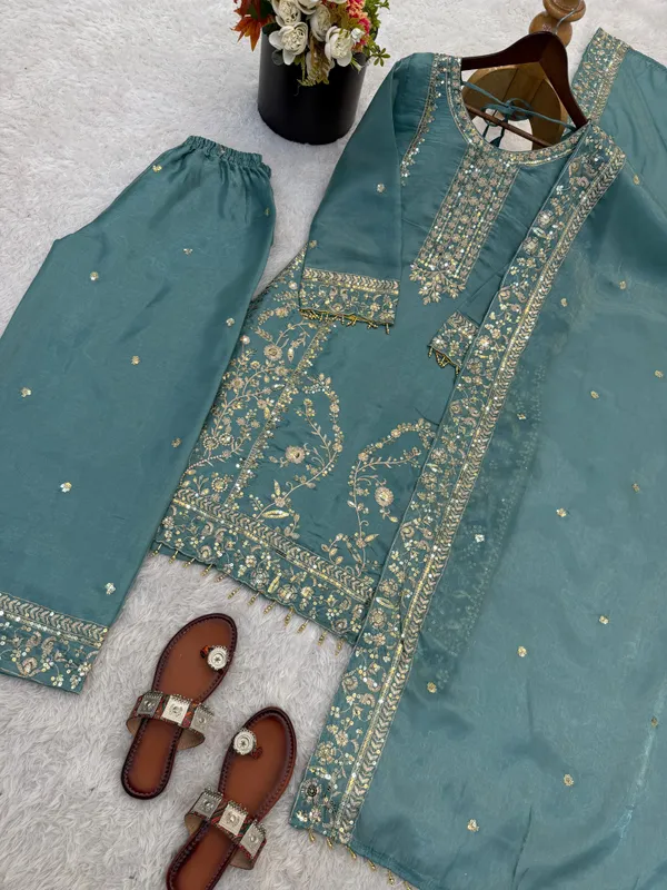 Meher_Teal_Silk_Suit_Set