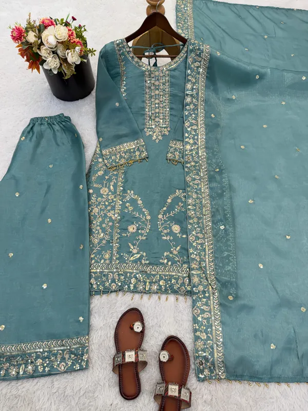 Meher_Teal_Silk_Suit_Set