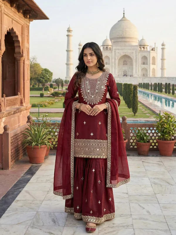Mehraab_Maroon_??Embroidered_Sharara