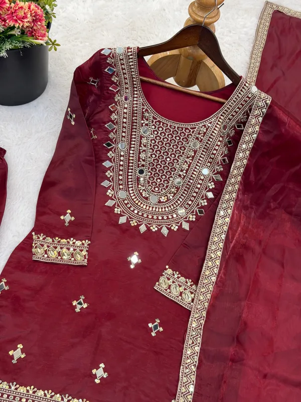 Mehraab_Maroon_??Embroidered_Sharara