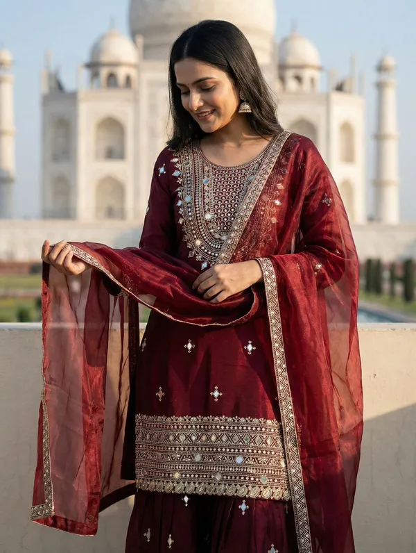 Mehraab_Maroon_??Embroidered_Sharara