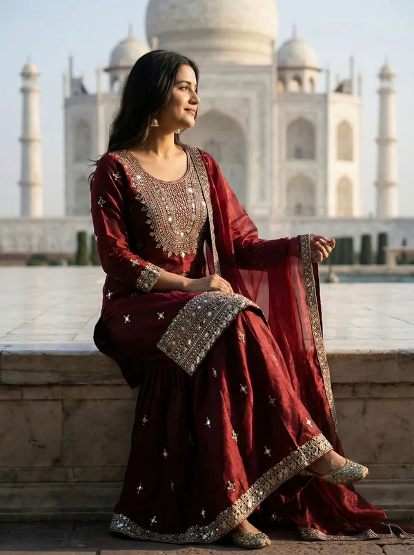 Mehraab_Maroon_??Embroidered_Sharara
