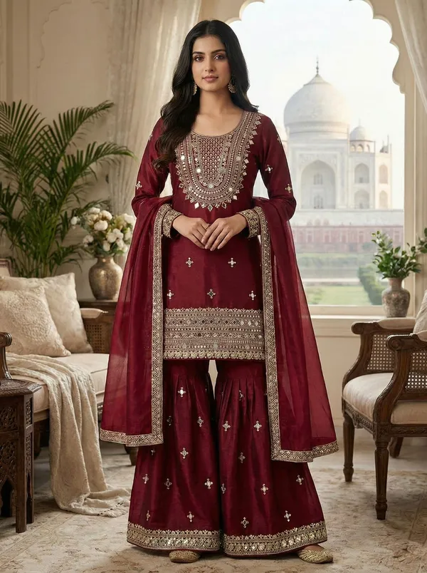 Mehraab_Maroon_??Embroidered_Sharara