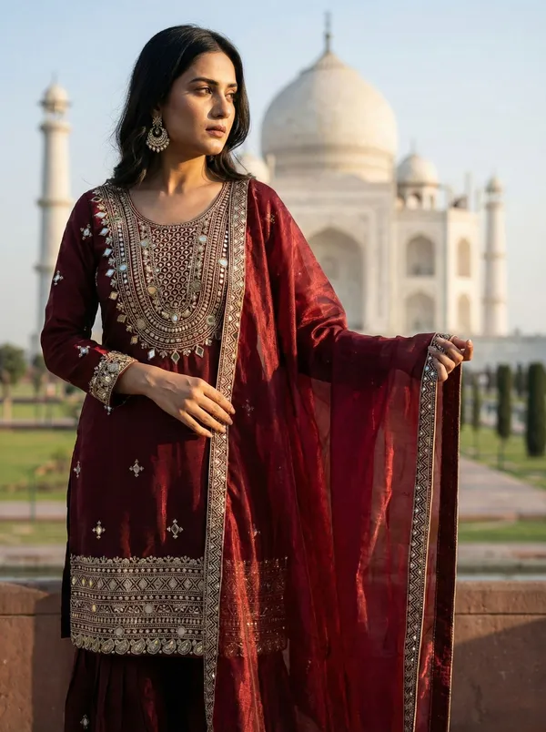 Mehraab_Maroon_??Embroidered_Sharara