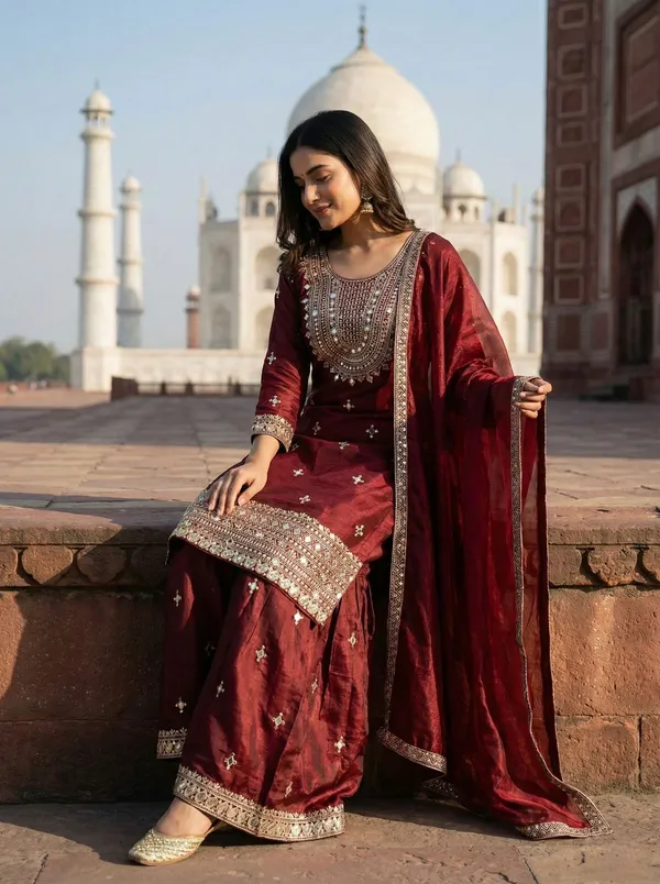 Mehraab_Maroon_??Embroidered_Sharara