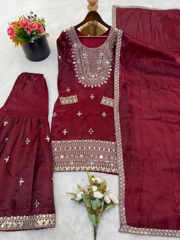 Mehraab_Maroon_??Embroidered_Sharara