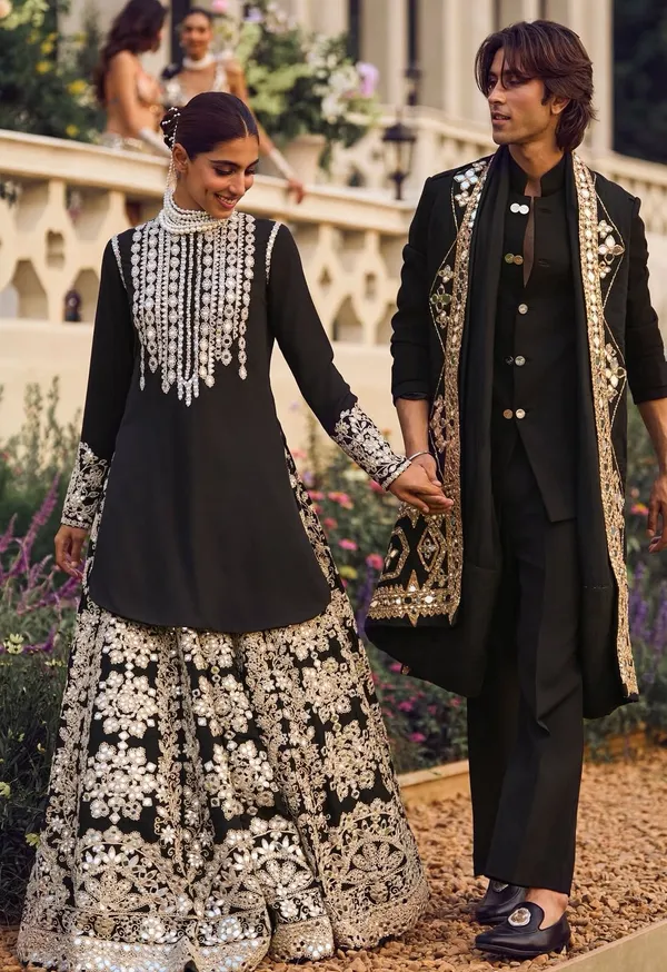 Black_Chinon_Sequence_Embroidered_Lehenga_For_Women