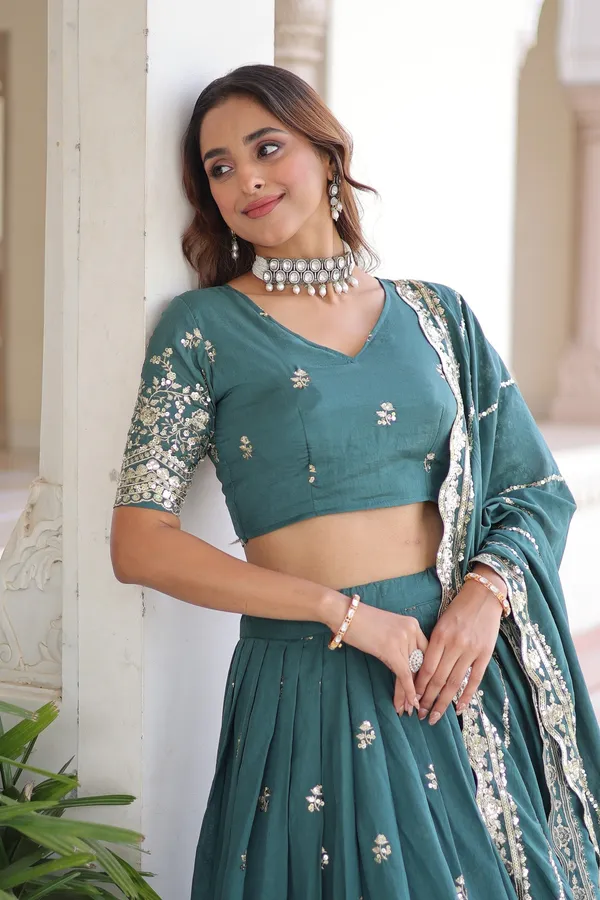 Teal_Vichitra_Silk_With_Sequins_&_Zari_Multi_Embroidered_Lehenga_For_Women