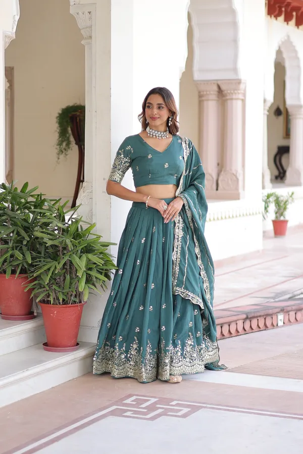 Teal_Vichitra_Silk_With_Sequins_&_Zari_Multi_Embroidered_Lehenga_For_Women