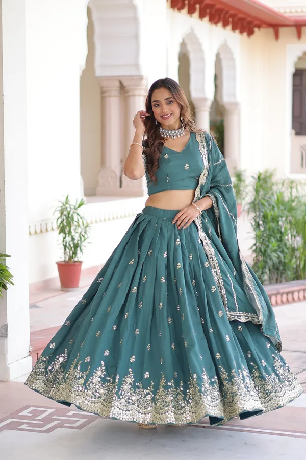 Teal_Vichitra_Silk_With_Sequins_&_Zari_Multi_Embroidered_Lehenga_For_Women