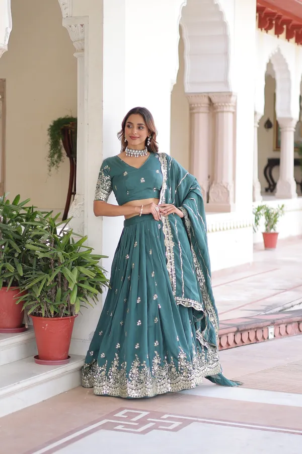 Teal_Vichitra_Silk_With_Sequins_&_Zari_Multi_Embroidered_Lehenga_For_Women