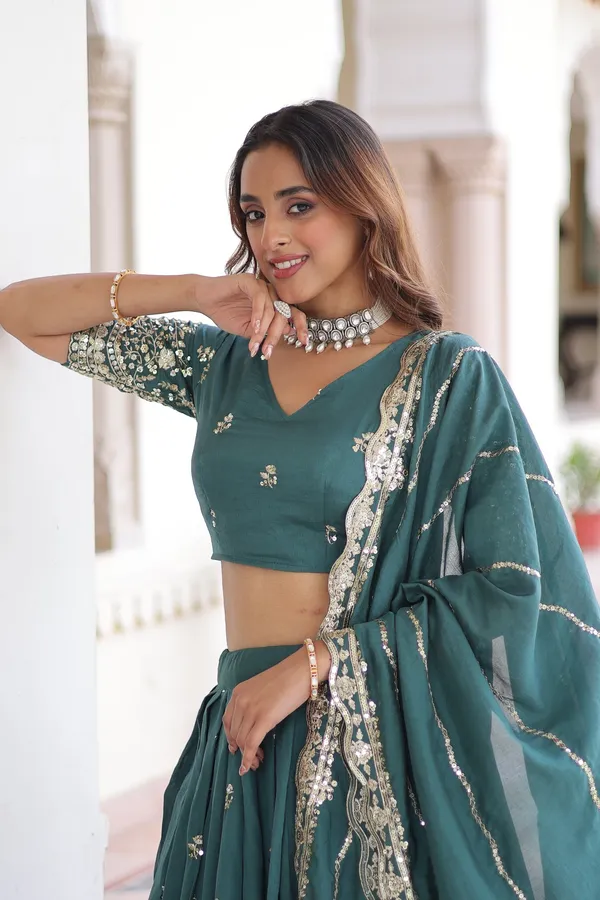 Teal_Vichitra_Silk_With_Sequins_&_Zari_Multi_Embroidered_Lehenga_For_Women