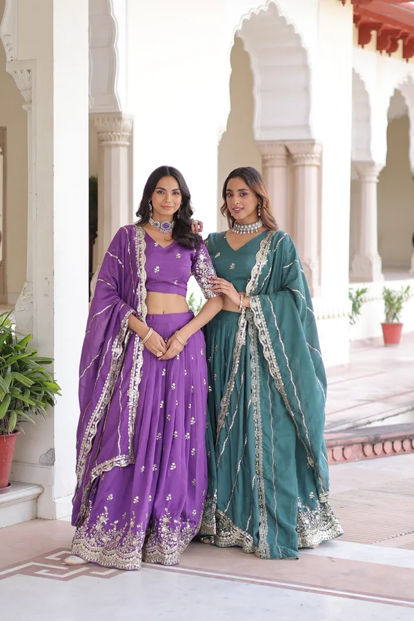 Teal_Vichitra_Silk_With_Sequins_&_Zari_Multi_Embroidered_Lehenga_For_Women