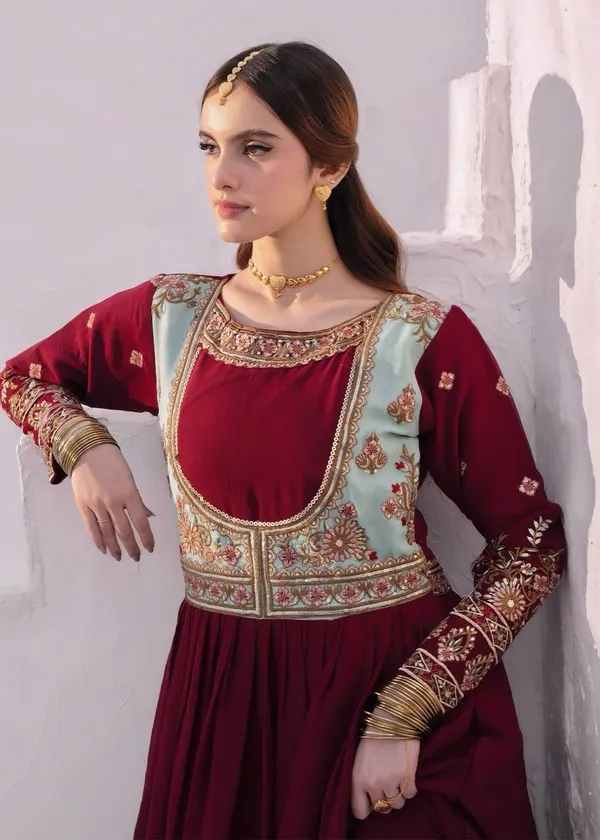 Red_Georgette_Thread_&_Sequence_Embroidered_Gown_For_Women
