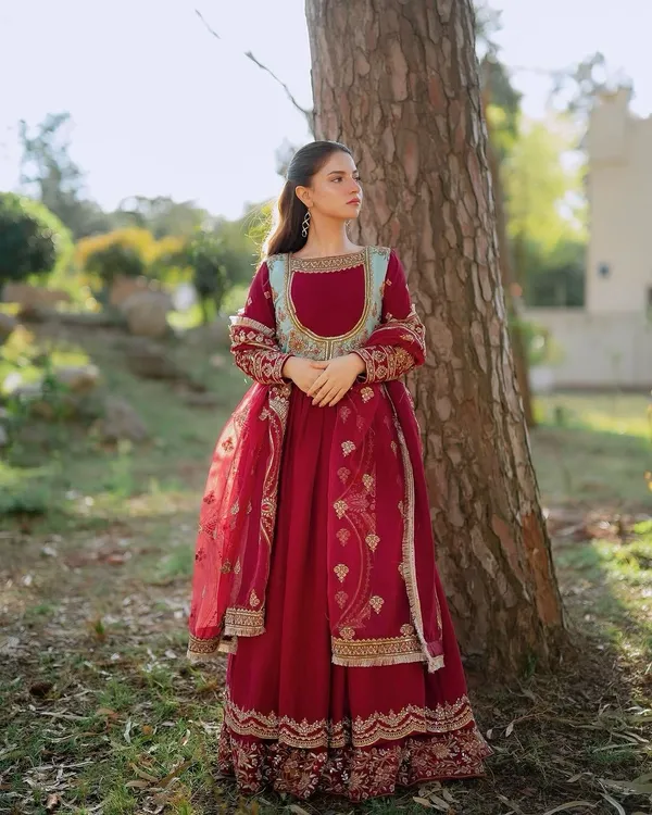 Red_Georgette_Thread_&_Sequence_Embroidered_Gown_For_Women