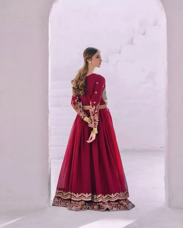 Red_Georgette_Thread_&_Sequence_Embroidered_Gown_For_Women