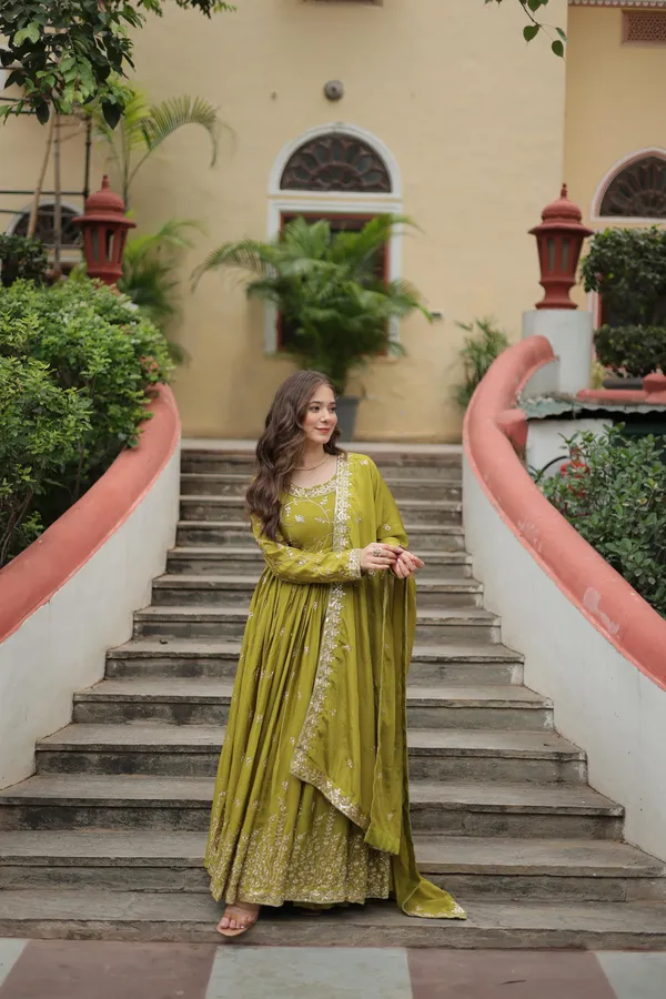 Parrot_Green_Chinon_Sequins_Embroidered_Gown_With_Palazzo_For_Women