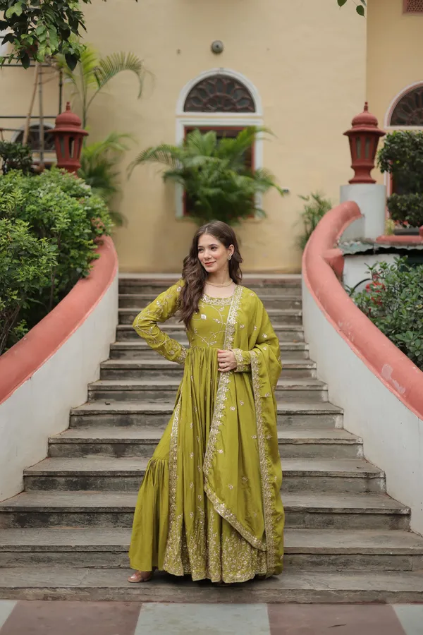 Parrot_Green_Chinon_Sequins_Embroidered_Gown_With_Palazzo_For_Women