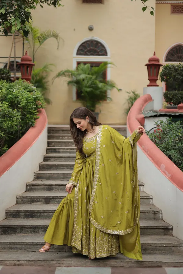 Parrot_Green_Chinon_Sequins_Embroidered_Gown_With_Palazzo_For_Women