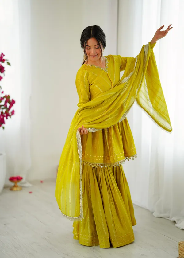 Lime_Yellow_Mul_Chanderi_Sharara_Suit_Set_For_Women