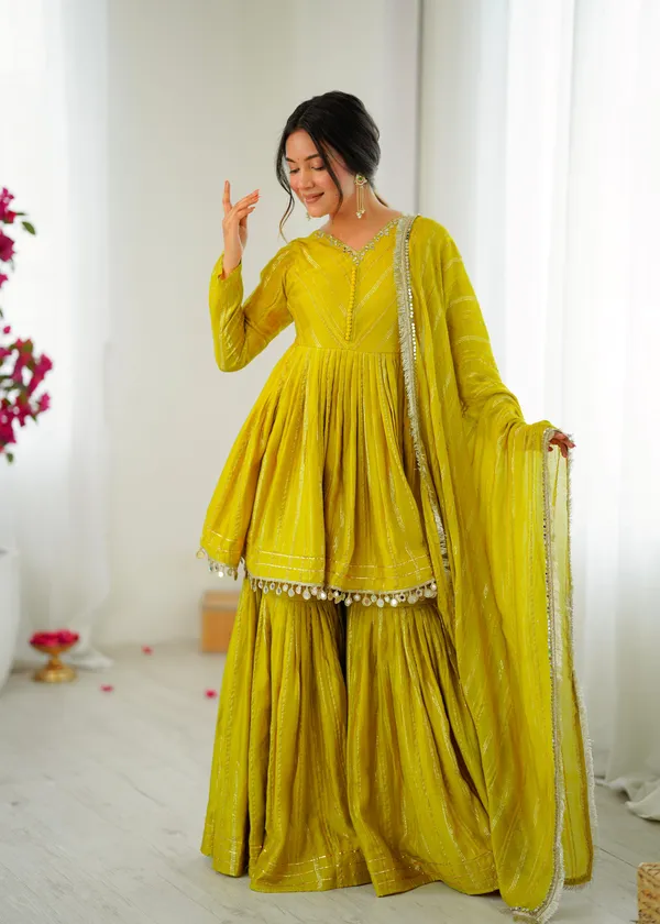 Lime_Yellow_Mul_Chanderi_Sharara_Suit_Set_For_Women