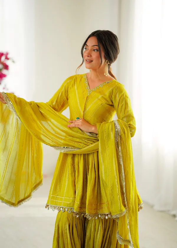 Lime_Yellow_Mul_Chanderi_Sharara_Suit_Set_For_Women
