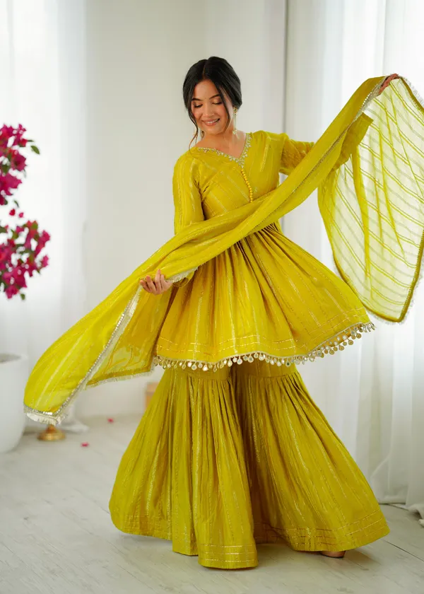Lime_Yellow_Mul_Chanderi_Sharara_Suit_Set_For_Women