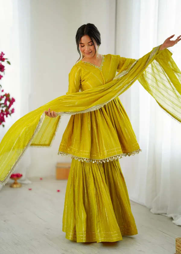 Lime_Yellow_Mul_Chanderi_Sharara_Suit_Set_For_Women