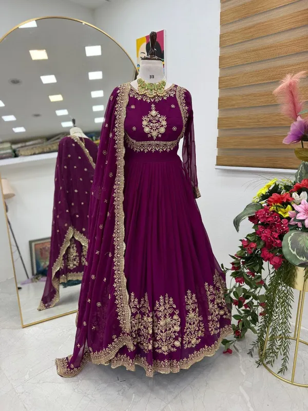 Wine_Sequence_Embroidered_Georgette_Gown_For_Women