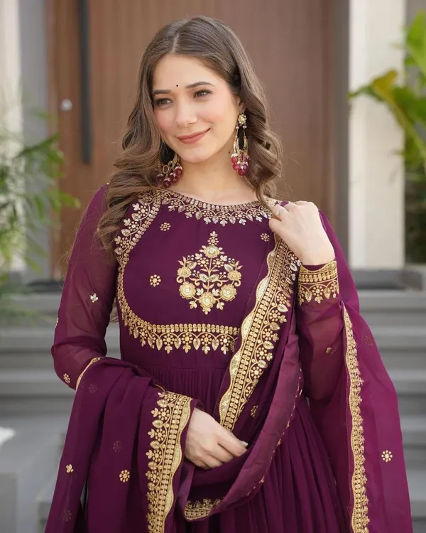 Wine_Sequence_Embroidered_Georgette_Gown_For_Women