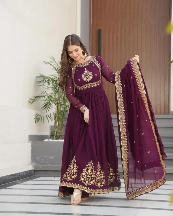 Wine_Sequence_Embroidered_Georgette_Gown_For_Women