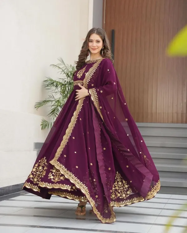 Wine_Sequence_Embroidered_Georgette_Gown_For_Women